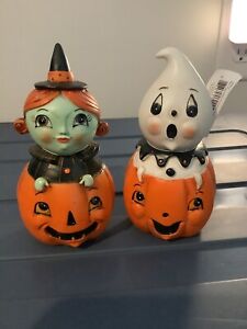 Johanna Parker Halloween Vintage Style Pumpkin Witch & Ghost Mini Peeps Set 2