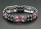 Magnetic Bracelet Hematite Bead Flower Purple Stretchable Therapy Natural Stone