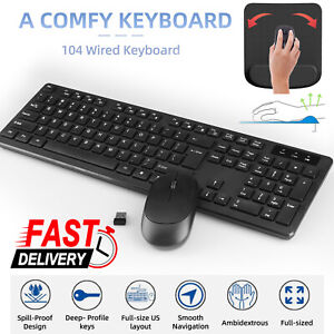 Wireless Keyboard & Optical Mouse Set Waterproof Ergonomic For Computer Desktop