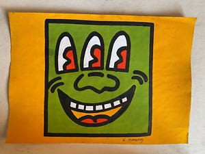 keith haring painting on paper (handmade) signed and stamped mixed media