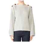 Sita Murt Sweater SMALL Button Shoulder Knit Acrylic Cotton Blend Boat Neck Gray