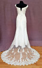 Lace organza wedding gown, beading, sequin, sheath style w/train, size 14, Ivory