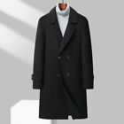 Men Woolen Jacket Fleece Lined Thicken Trench Coat Double Breasted Long Overcoat