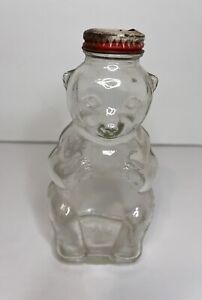 Snow Crest Beverages Glass Bear Bank Bottle Salem Mass 7” With Cap Vintage