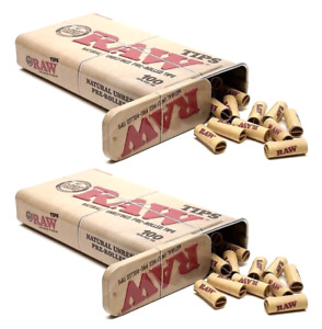 2x RAW PRE-ROLLED TIPS Filter Tips 200 Count Tin Case *Great Price* *USA SHPD!*