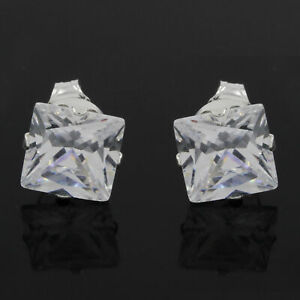 Stud Earrings Princess Cut Simulated Diamond Solid 925 Sterling Silver