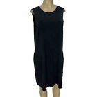 Eileen Fisher Black Drape Waist Stretch Knit Tank Dress Womens Size L
