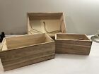 Rustic Brown Wood Crate Storage Box with Rope Handles, Decorative Nesting Contai