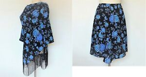 Maggie Sweet Outfit Top Skirt Set NEW w/ Tags 2 pc Navy Blue Roses Womens Small