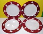 2002 Set of 4 LAURIE GATES PATRIOTIC DINNER PLATES AMERICANA STARS AND STRIPES