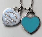 TIFFANY & CO RETURN TO MINI DOUBLE HEART PENDANT NECKLACE ENAMEL BLUE (L39)