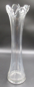 Vintage Clear Swung Glass Tall Almost 9” Vase 6 Fingers - Slight UV Glow - MCM