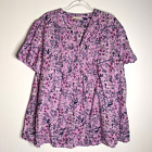 Woman Within Lilac Mini Blossom Pleat Front Tunic Top 22/24 1X NWOT
