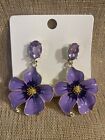 Tropical ORCHID Purple FLOWERS Rhinestone JEWELS Dangle Earrings 2”