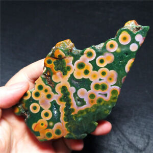 TOP 103G Natural Polished Orbicular Ocean Jasper Slice Reiki Crystal Gift BB201
