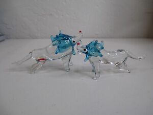 Vintage blown glass foo dog lions figurines pair