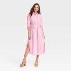 Women's Long Sleeve Cinch Waist Maxi Shirtdress - Universal Thread Pink XL