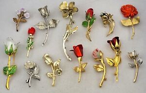 14Pc Vintage Brooch Pin Jewelry Lot ROSE GARDEN Silver Gold Tone Mixed Material