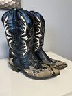 Code West Snakeskin Leather western Boots Mens 9.5M Black Cream Vintage 90’s