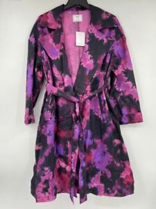 New Tinsel womens trench coat Sz S purple floral cotton Q796