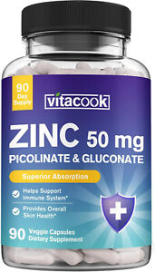 Vitacook Zinc 50mg Picolinate & Gluconate Immune, Antioxidant Skin Support 90Cap