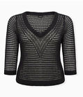 Torrid Black V-Neck Pointelle Knit Cropped 3/4 Sleeve Sweater Size 2x Fishnet