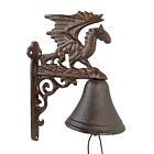 Dragon Scrolls Dinner Bell Cast Iron Wall Mounted Medieval Fantasy Antique Style