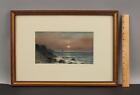 Antique CHARLES RUSSELL LOOMIS American Moonlit Seascape Watercolor Painting, NR