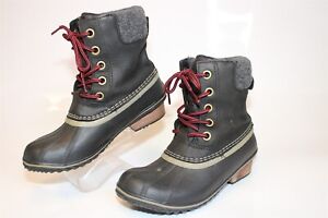 Sorel Slimpack Lace Womens 8 39 Black Leather Winter Snow Boots NL2348 010