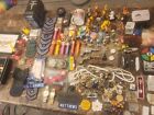 JUNK DRAWER LOT COINS WATCHES PINS CAP GUN TOYS SMURFS JEWELRY PATCHES SONY PEZ