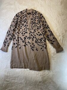 Charter Club Luxury Cardigan Sweater Women’s M 100% Cashmere Leopard Print Open