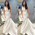 Mermaid Wedding Dresses With Train White Satin V Neck Straps Elegant Bridal Gown