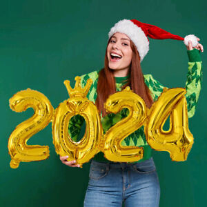 1x DIY Happy New Year 2024 Number Foil Balloon Merry Christmas Party Decoration
