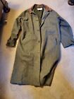 VTG Eddie Bauer Wool Tweed Long Leather Collar Overcoat Trench USA L 48in Green