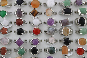 New Listing30pcs Wholesale Mixed Lots natural Stone Silver p Colorful Lady ring Party Gifts