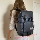 NWT Coach Men’s Canvas Leather W Plaid Print & Coach Stamp Track Backpack Navy