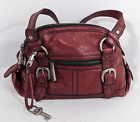 FOSSIL FIFTY-FOUR Red Heavy Leather Soft AVA Domed Satchel Bag Purse
