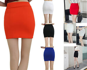 Women's Lady Basic Mid Waist Pencil Mini Pleated Skirt Stretch Office Bodycon