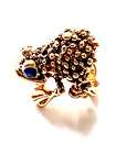 Gold Style Frog Ring Size 7 with Blue Sapphire Imitation Stones