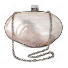 VALEZ Clam Sea Shell Brass Clutch Purse, Oval Shape Silver Bag Best Gift for Her