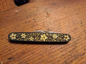 GORGEOUS Vintage Gold Inlay Engraved Pocket Knife - Spain Toledo Inox