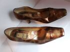Wild Rose Ladies Faux Alligator Square Toe High Heel Gold Tone Shoes Size 10
