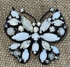 Regency Vintage Butterfly Brooch Black Clear & White Pin Rhinestone Jewelry