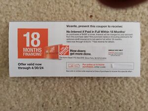 Home Depot Coupon 18 Months 0% Financing $499 Or More Store & Online Exp 4/30/24