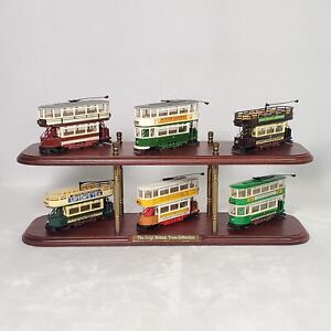 6 Corgi Diecast Trolleys Two Tiered British Tram Collection Wooden Display Lot