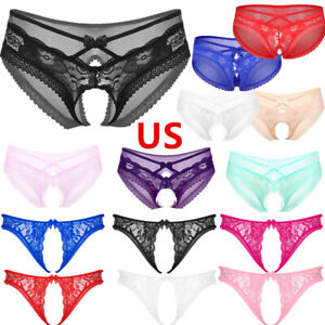 US Mens Lace Underwear Hollow Out Sexy Briefs Low Rise Thongs Crossdress Panties