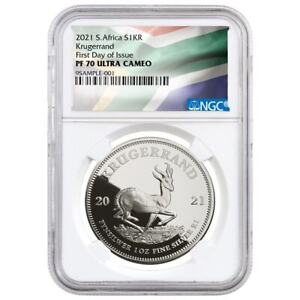 2021 South Africa 1 oz Silver Krugerrand Proof R1 Coin NGC PF70 UC FDI with P...