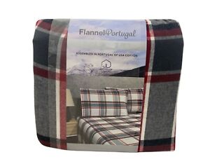 Flannel From Portugal Red Plaid Flannel Sheet Set 4 Piece Queen 100% Cotton