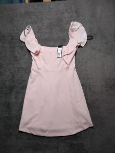 BCBG Paris Short Ruffle Dress Womens Small 4-6 Pink  Boat Neck Back Zip