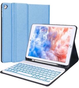 Backlit Keyboard Case for 9.7” iPad 5th-6th Gen, Air 2, Pro, Blue, Pencil Holder
